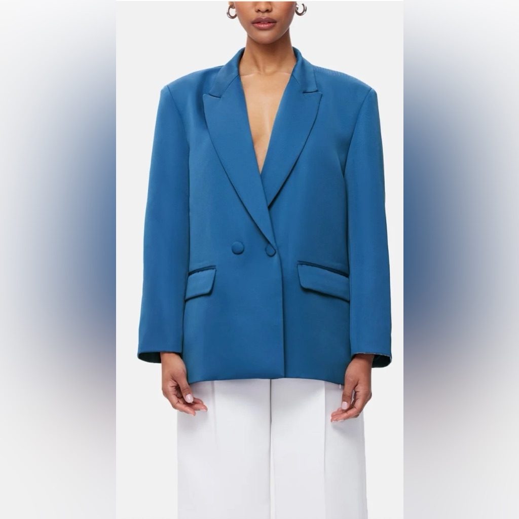 Herve Leger Duchess Satin Oversized Blazer Heron 473 Nwt
